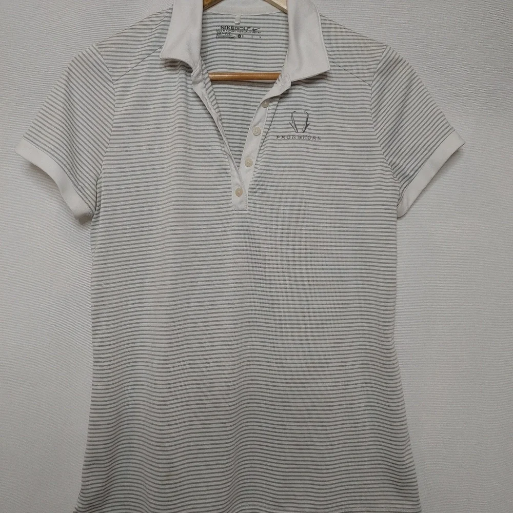 Nike Women's Golf Polo Shirt Short‎ Sleeve Gray White Stripe 725585-100 Large L